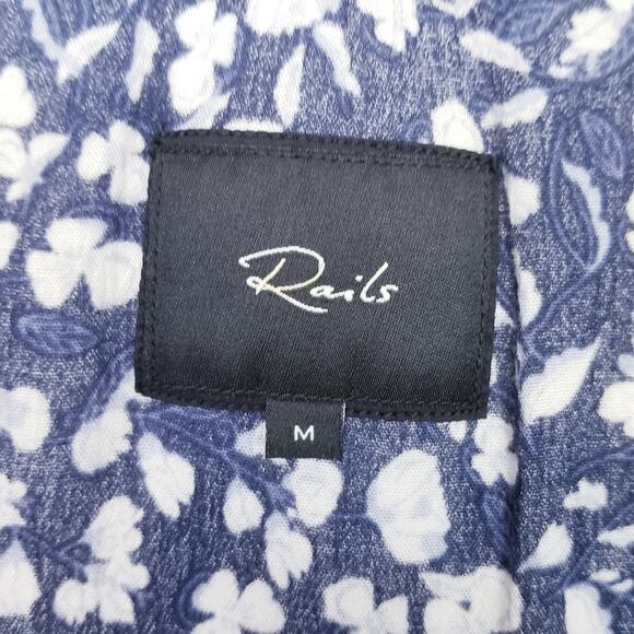 RAILS Navy White Floral Blouse Peplum Tie Waist Flutter Sleeves Size M - Picture 4 of 6